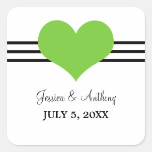 Mod Heart Wedding Stickers, Green Vierkante Sticker