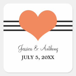 Mod Heart Wedding Stickers, Oranje Vierkante Sticker