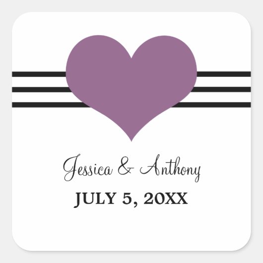 Mod Heart Wedding Stickers, Paars Vierkante Sticker (Voorkant)