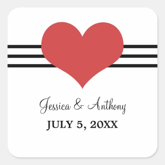 Mod Heart Wedding Stickers, Red Vierkante Sticker (Voorkant)