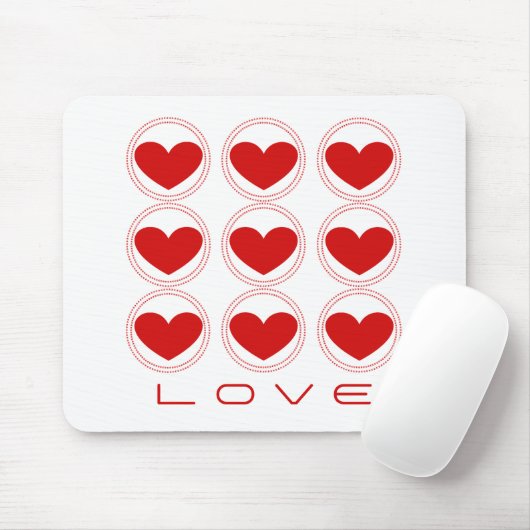 Mod Hearts Love Mousepad, Red Muismat (Met muis)