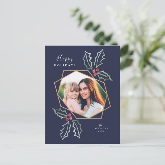 Mod Holly Gold Geo Foto Lijst Navy | Vakantiekaart Briefkaart (Staand voorkant)