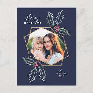 Mod Holly Gold Geo Photo Frame Navy   Holiday Card Briefkaart