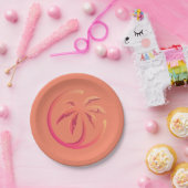 Mod Hot Pink Oranje palmboom op koraal Papieren Bordje (Feest)