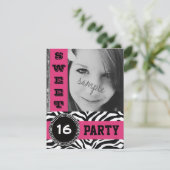 Mod Hot Pink Zebra Sweet 16 Party met foto Kaart (Staand voorkant)