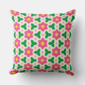Mod Hot Roze Bloemen Met Groene Geometrische Bloem Kussen (Voorkant)