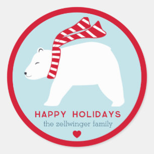 mod ijsberen- ijsblauw- ronde kerststickers sticker