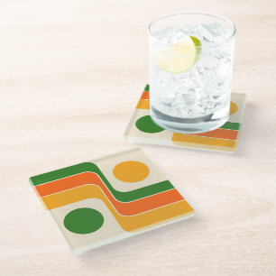 Mod jaren 70 retro stijl geometrisch ontwerp glazen onderzetter
