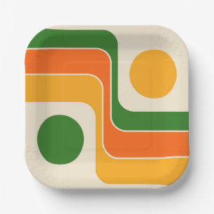 Mod jaren 70 Retro Stijl Geometrisch Ontwerp Papieren Bordje