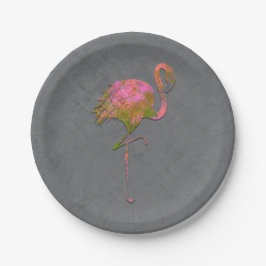Mod Kleurrijke Zomer Flamingo Chic Modern Grijs Papieren Bordje