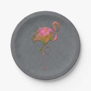 Mod Kleurrijke Zomer Flamingo Chic Modern Grijs Papieren Bordje