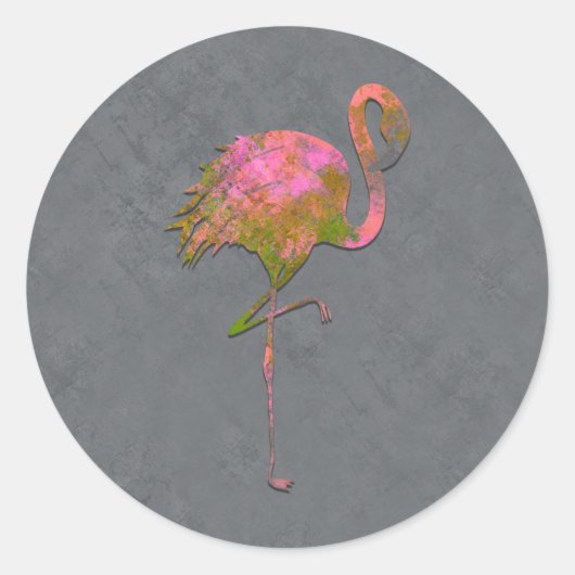 Mod Kleurrijke Zomer Flamingo Chic Modern Grijs Ronde Sticker (Voorkant)