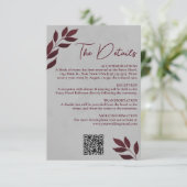 Mod laat bordeaux grijs bruiloft details QR code Informatiekaartje (Staand voorkant)