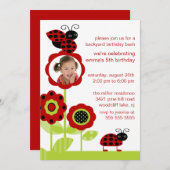 Mod Ladybug Bugs Photo Birthday Invitation Kaart (Voorkant / Achterkant)