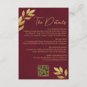 Mod Leaves Burgundy Gold Wedding Details QR Code Informatiekaartje (Voorkant)
