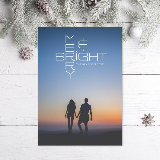 Mod Lettering Merry and Bright Holiday Photo Card Bedankkaart