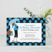Mod Ma Baby Blue Baby shower Kaart (Staand voorkant)