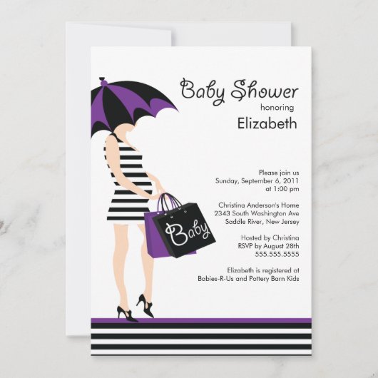 Mod mama Baby Girl Shower Trendy Black & Paars Kaart (Voorkant)