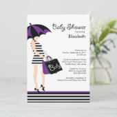 Mod mama Baby Girl Shower Trendy Black & Paars Kaart (Staand voorkant)