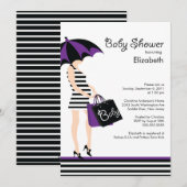 Mod mama Baby Girl Shower Trendy Black & Paars Kaart (Voorkant / Achterkant)