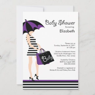Mod mama Baby Girl Shower Trendy Black & Paars Kaart