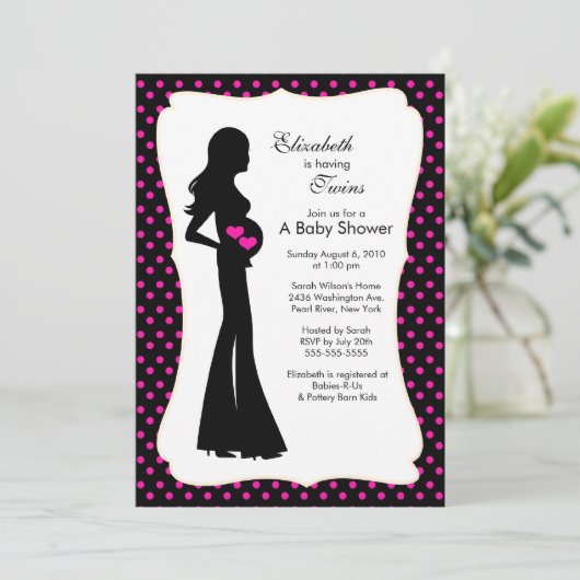 Mod mama Twins Baby shower Girls "hot roze" Kaart (Staand voorkant)