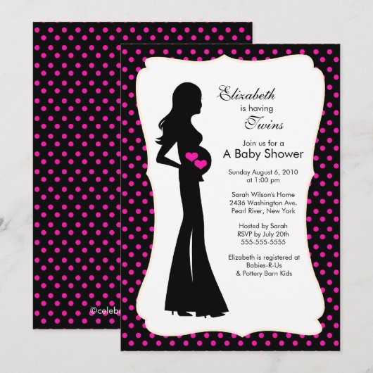 Mod mama Twins Baby shower Girls "hot roze" Kaart (Voorkant / Achterkant)