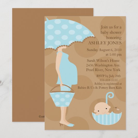 Mod Mama Umbrella Boy Baby shower Kaart (Voorkant / Achterkant)