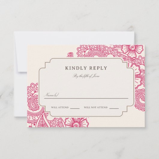 Mod Mehandi Bruiloft RSVP Kaartje (Voorkant)