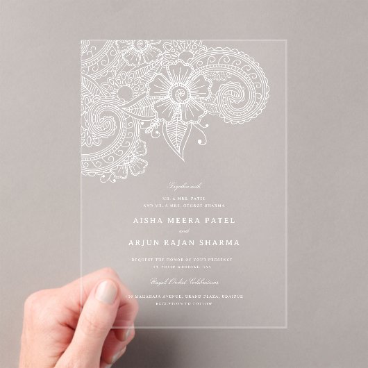 Mod Mehandi Clear Acrylic Wedding Invitation Acryl Uitnodigingen (Insitu (Draagbaar))