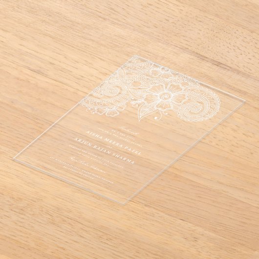 Mod Mehandi Clear Acrylic Wedding Invitation Acryl Uitnodigingen (Laagn)