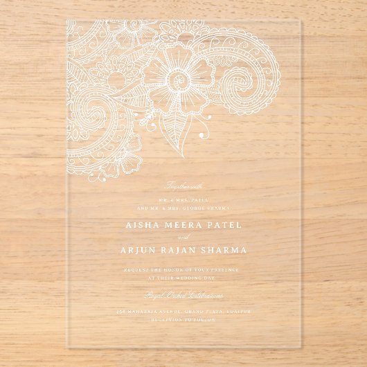 Mod Mehandi Clear Acrylic Wedding Invitation Acryl Uitnodigingen (Voorkant)