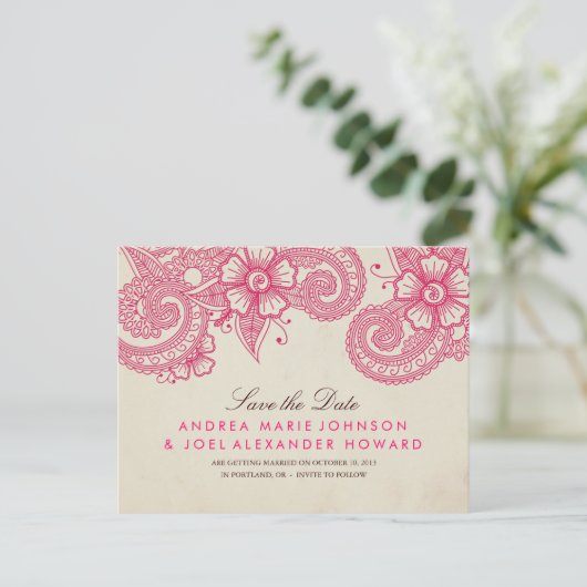 Mod Mehandi sparen het Briefkaart van de Datum (Staand voorkant)