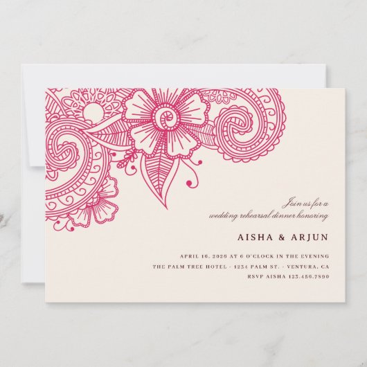 Mod Mehandi Wedding Rehearsal Dinner Invite Kaart (Voorkant)