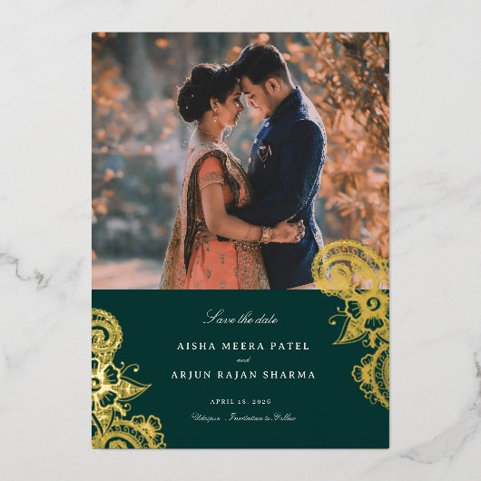 Mod Mehandi Wedding Save the Date Folie Uitnodiging (Voorkant)