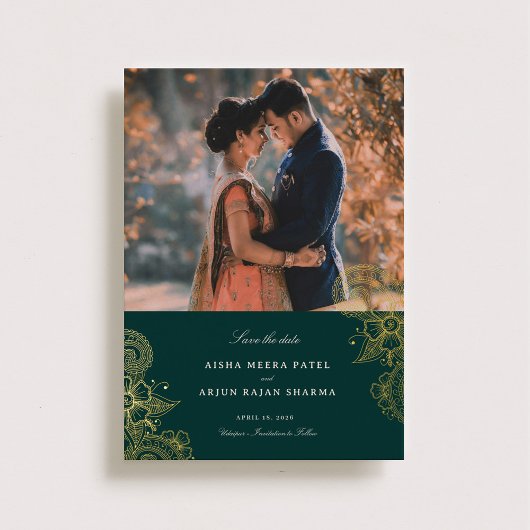 Mod Mehandi Wedding Save the Date Folie Uitnodiging