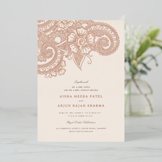 Mod Mehandi Wedding Uitnodiging (Staand Voorkant)