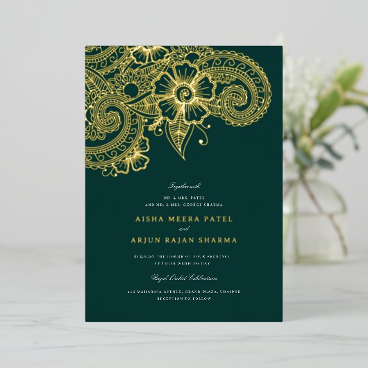 Mod Mehandi Wedding Uitnodiging (Staand Voorkant)