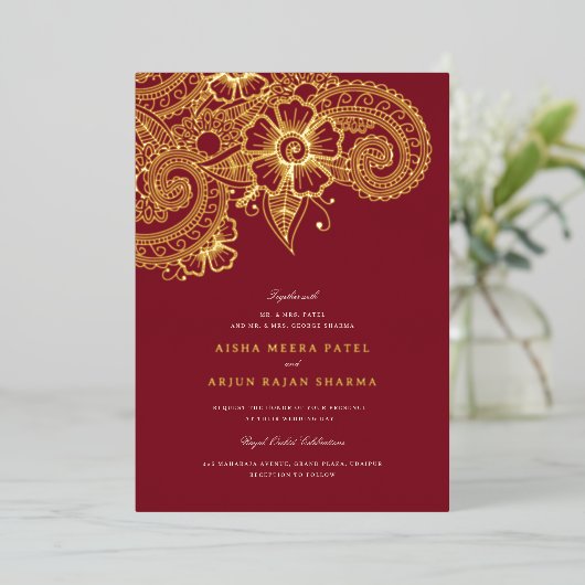 Mod Mehandi Wedding Uitnodiging (Staand Voorkant)
