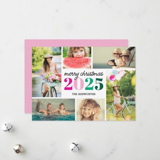 Mod Merry Christmas 6 Photo Collage Holiday Card Feestdagenkaart (Voorkant / Achterkant in situ)