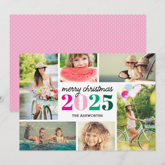 Mod Merry Christmas 6 Photo Collage Holiday Card Feestdagenkaart (Voorkant / Achterkant)