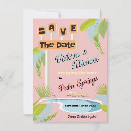 Mod Mid-Century Save the Date Retro-teken Kaart (Voorkant)