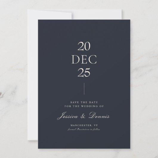 Mod Minimal Elegant Script Dark Navy Save the Date Kaart (Voorkant)