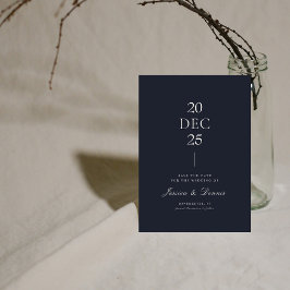 Mod Minimal Elegant Script Dark Navy Save the Date Kaart