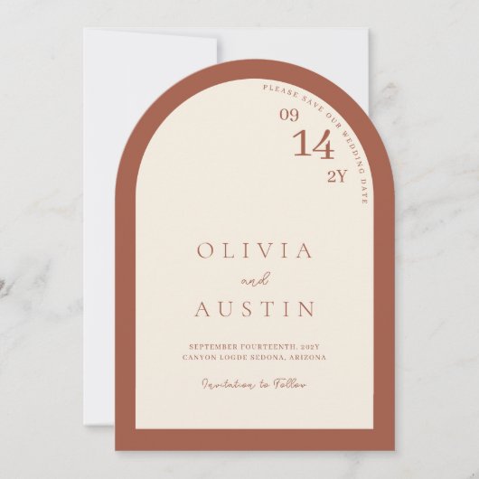 Mod Minimalistische Terracotta Arch Foto de datum  Kaart (Voorkant)