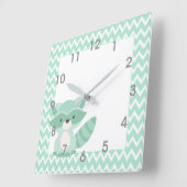 Mod Mint Chevron Raccoon Clock - kinderslaapkamer Vierkante Klok (Hoek)