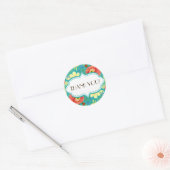 Mod Modern Floral Ranunculus Leaf Roos Bracket Ronde Sticker (Envelop)