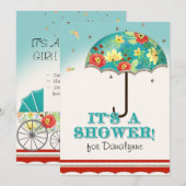 Mod Modern Floral Ranunculus Umbrella Baby shower Kaart (Voorkant / Achterkant)