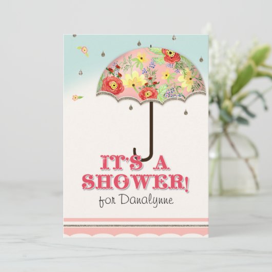 Mod Modern Floral Ranunculus Umbrella Baby shower Kaart (Staand voorkant)