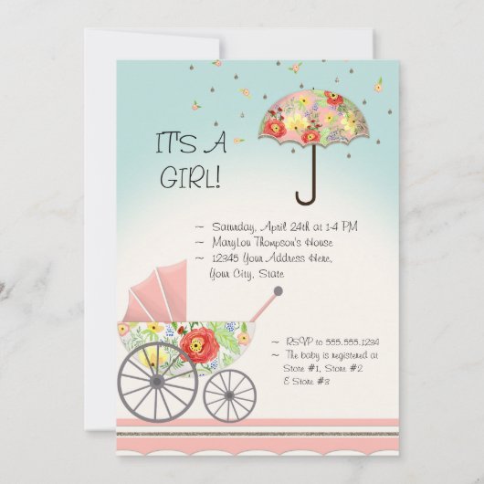 Mod Modern Floral Ranunculus Umbrella Baby shower Kaart (Achterkant)